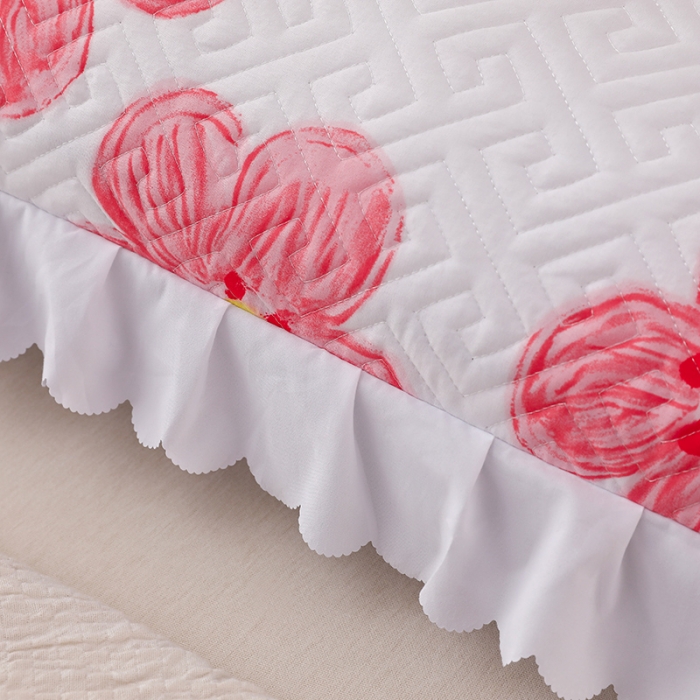 91家纺网 家纺一手货源 找家纺 艾兜坊 2023新款磨毛夹棉花边双人枕套 花卉-粉