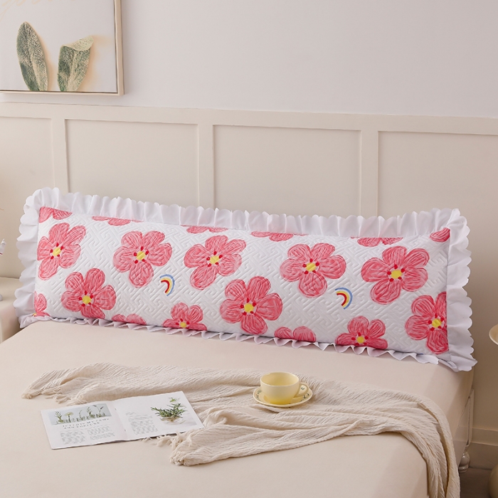 91家纺网 家纺一手货源 找家纺 艾兜坊 2023新款磨毛夹棉花边双人枕套 花卉-粉