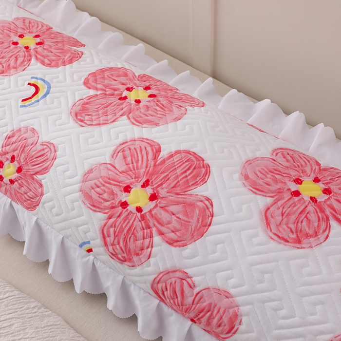 91家纺网 家纺一手货源 找家纺 艾兜坊 2023新款磨毛夹棉花边双人枕套 花卉-粉