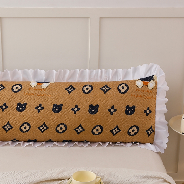 91家纺网 家纺一手货源 找家纺 艾兜坊 2023新款磨毛夹棉花边双人枕套 山茶花