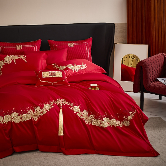 91家纺网 家纺一手货源 找家纺 高大尚 2023秋冬新品长绒棉臻棉系列四件套 浪漫相遇（金）