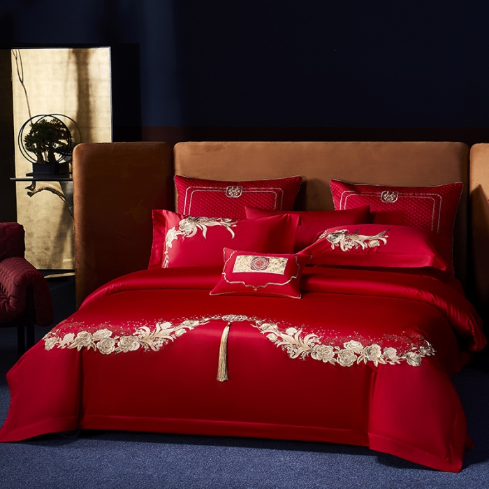 91家纺网 家纺一手货源 找家纺 高大尚 2023秋冬新品长绒棉臻棉系列四件套 浪漫相遇（金）