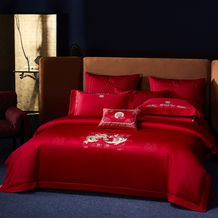 91家纺网 家纺一手货源 找家纺 高大尚 2023秋冬新品长绒棉臻棉系列四件套 龙凤祝喜