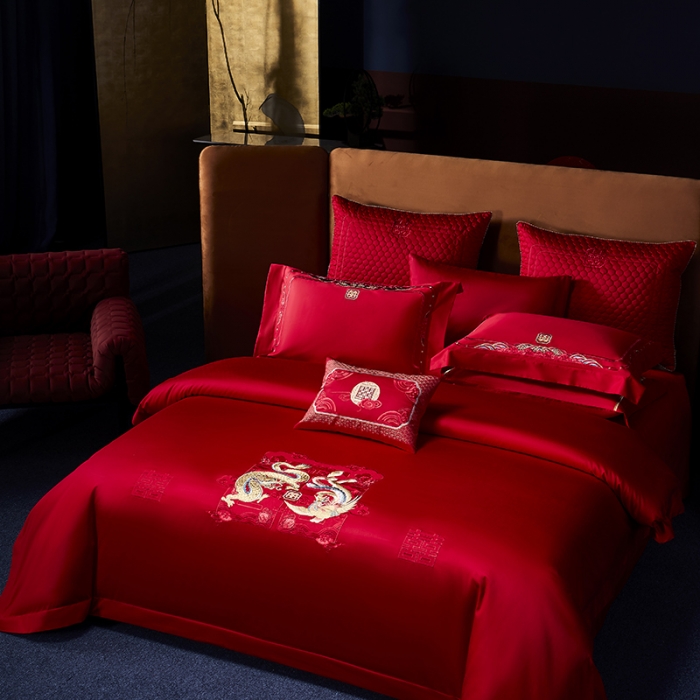 91家纺网 家纺一手货源 找家纺 高大尚 2023秋冬新品长绒棉臻棉系列四件套 龙凤祝喜