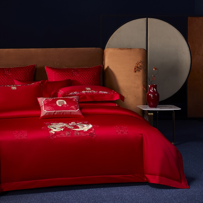 91家纺网 家纺一手货源 找家纺 高大尚 2023秋冬新品长绒棉臻棉系列四件套 龙凤祝喜