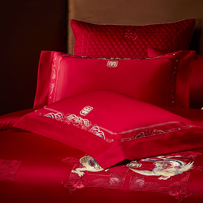 91家纺网 家纺一手货源 找家纺 高大尚 2023秋冬新品长绒棉臻棉系列四件套 龙凤祝喜