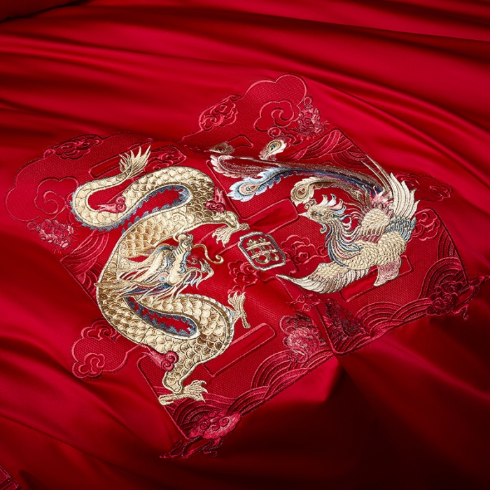 91家纺网 家纺一手货源 找家纺 高大尚 2023秋冬新品长绒棉臻棉系列四件套 龙凤祝喜