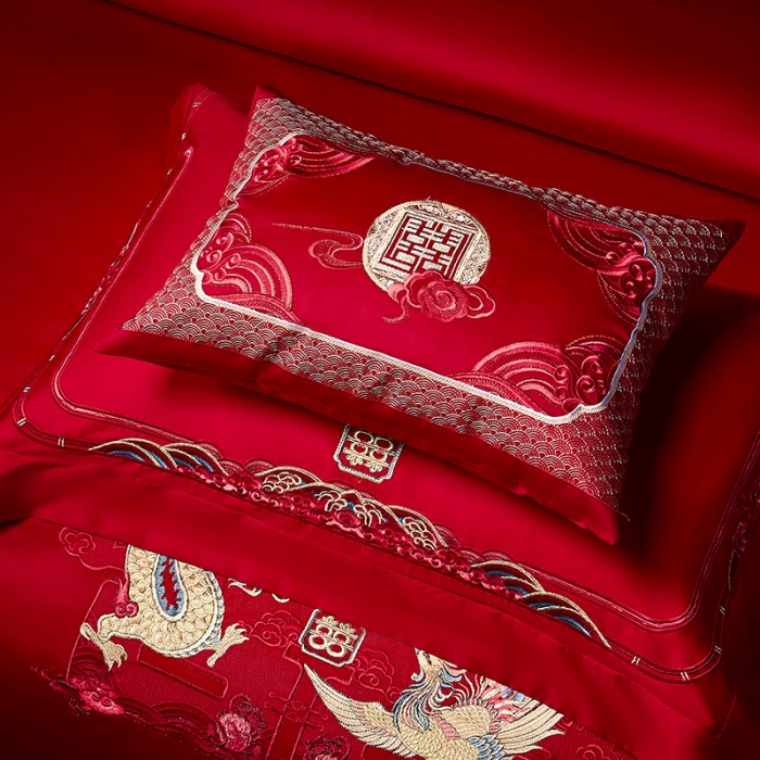 91家纺网 家纺一手货源 找家纺 高大尚 2023秋冬新品长绒棉臻棉系列四件套 龙凤祝喜