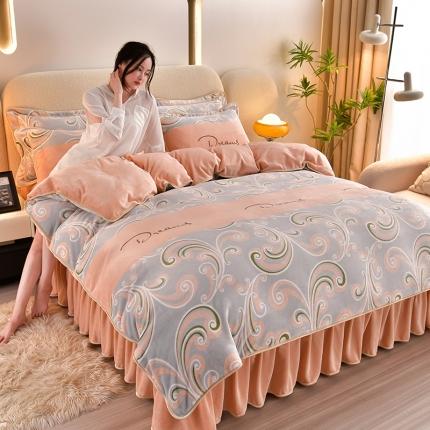 91家纺网 家纺一手货源 找家纺 羽梦2025新款8.5斤牛奶法莱绒金貂法兰绒四件套直播爆款 维娜