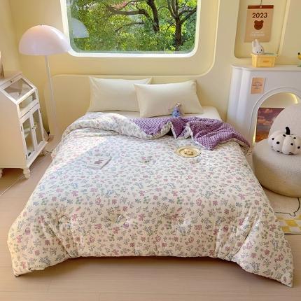 91家纺网 家纺一手货源 找家纺 木堇家居 2023新款秋冬针织豆豆大豆四季被 紫色爱丽丝-豆豆被