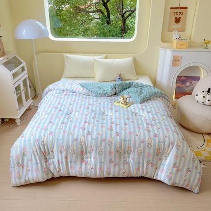 91家纺网 家纺一手货源 找家纺 木堇家居 2023新款秋冬针织豆豆大豆四季被 郁金香小兔-豆豆被