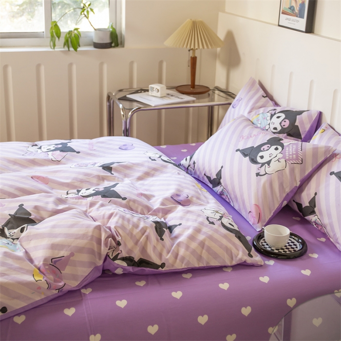 91家纺网 家纺一手货源 找家纺 博雅 2023新款三丽鸥卡通全棉四件套系列--第二批 条纹库洛米