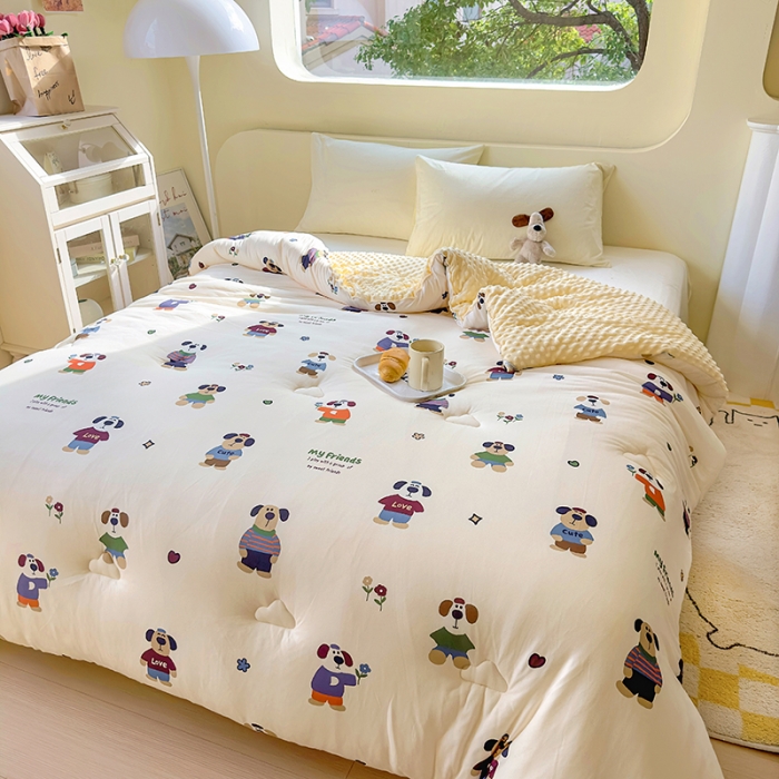 91家纺网 家纺一手货源 找家纺 木堇家居 2023新款秋冬针织豆豆大豆四季被 绅士狗狗-豆豆被