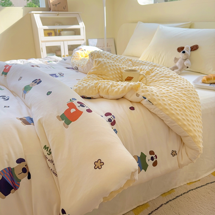 91家纺网 家纺一手货源 找家纺 木堇家居 2023新款秋冬针织豆豆大豆四季被 绅士狗狗-豆豆被