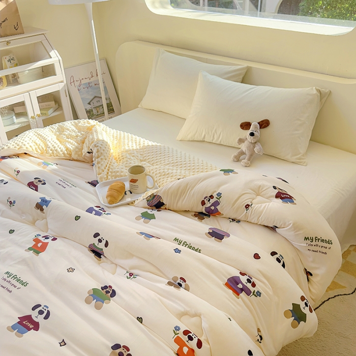 91家纺网 家纺一手货源 找家纺 木堇家居 2023新款秋冬针织豆豆大豆四季被 绅士狗狗-豆豆被