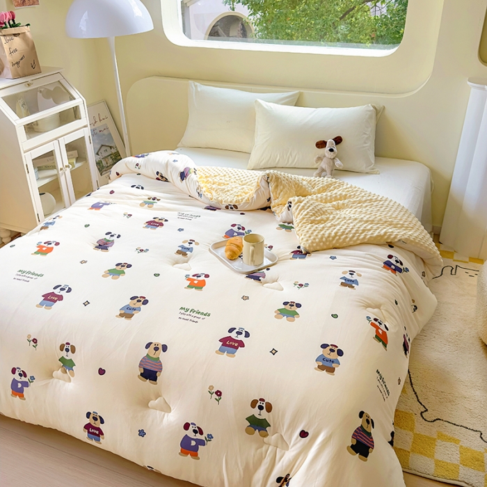 91家纺网 家纺一手货源 找家纺 木堇家居 2023新款秋冬针织豆豆大豆四季被 绅士狗狗-豆豆被