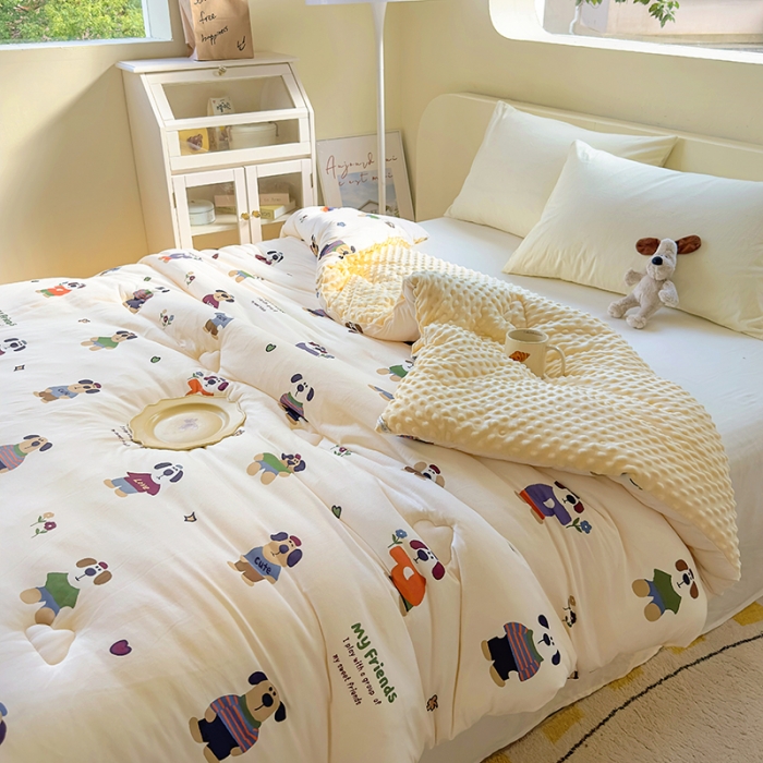 91家纺网 家纺一手货源 找家纺 木堇家居 2023新款秋冬针织豆豆大豆四季被 绅士狗狗-豆豆被