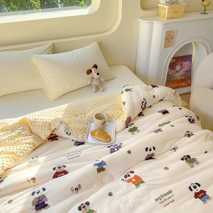 91家纺网 家纺一手货源 找家纺 木堇家居 2023新款秋冬针织豆豆大豆四季被 绅士狗狗-豆豆被