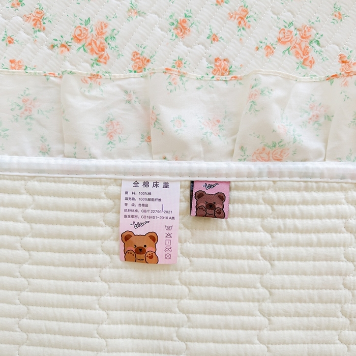 91家纺网 家纺一手货源 找家纺 岚吉 新款40支133*72全棉斜纹夹棉绗缝小花边床盖 芳香