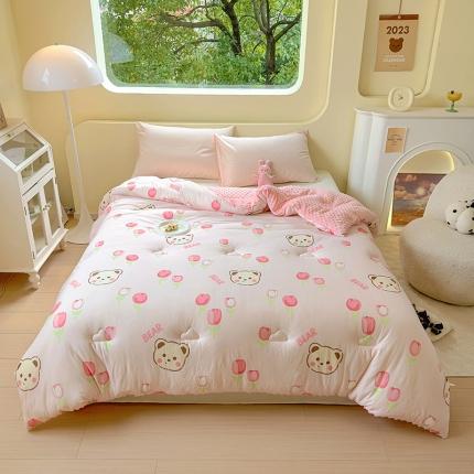 木堇家居 2023新款秋冬针织豆豆大豆四季被 熊熊郁金香-豆豆被