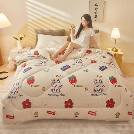 91家纺网 家纺一手货源 找家纺 艾兜坊 2023新款亲肤水洗棉大豆纤维被 被子被芯小小花牛