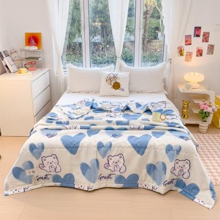 艾兜坊2023新款水洗棉夏被爱心小熊