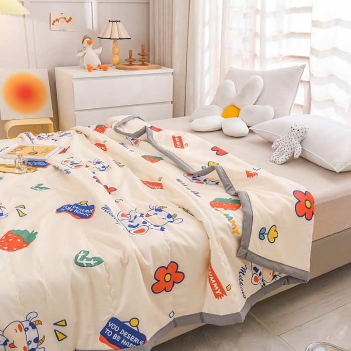 91家纺网 家纺一手货源 找家纺 艾兜坊2023新款水洗棉夏被小花牛