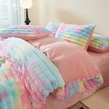 91家纺网 家纺一手货源 找家纺 （总）逸尚阁 2024秋冬新款高克重条纹兔兔绒牛奶绒四件套系列（包含买家秀）