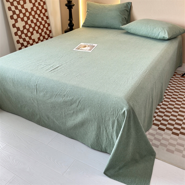 91家纺网 家纺一手货源 找家纺 三沁 2023新款直播爆款A类全棉纯棉水洗棉简约无印风纯色四件套 豆绿