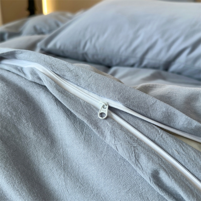 91家纺网 家纺一手货源 找家纺 三沁 2023新款直播爆款A类全棉纯棉水洗棉简约无印风纯色四件套 湖蓝