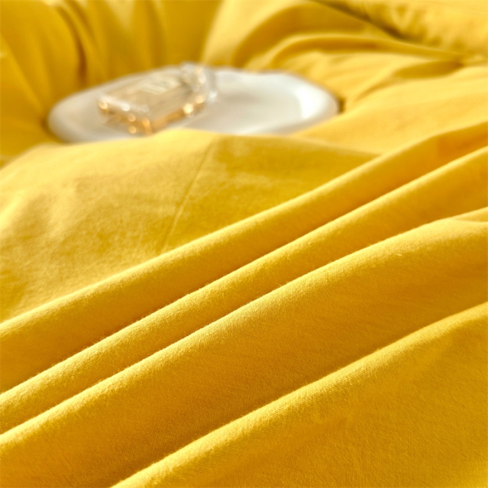 91家纺网 家纺一手货源 找家纺 三沁 2023新款直播爆款A类全棉纯棉水洗棉简约无印风纯色四件套 姜黄