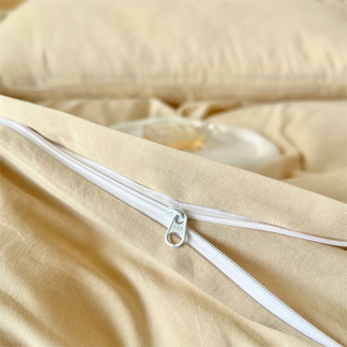 91家纺网 家纺一手货源 找家纺 三沁 2023新款直播爆款A类全棉纯棉水洗棉简约无印风纯色四件套 卡其