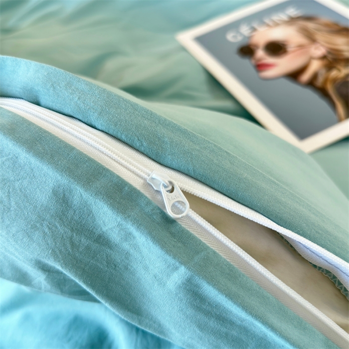 91家纺网 家纺一手货源 找家纺 三沁 2023新款直播爆款A类全棉纯棉水洗棉简约无印风纯色四件套 蒲河绿