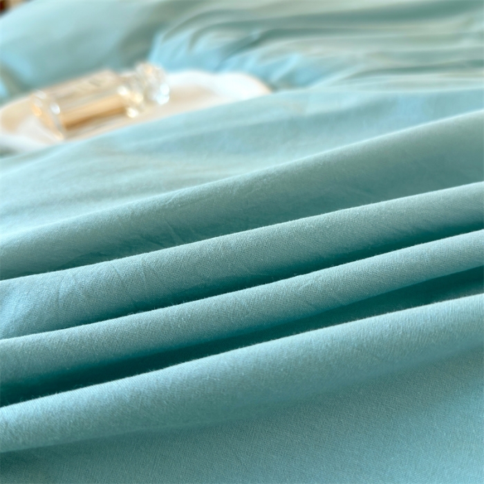 91家纺网 家纺一手货源 找家纺 三沁 2023新款直播爆款A类全棉纯棉水洗棉简约无印风纯色四件套 蒲河绿