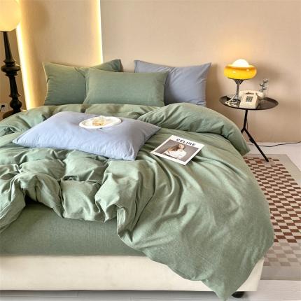 91家纺网 家纺一手货源 找家纺 (总)价格下调 三沁2023新款直播爆款A类全棉纯棉水洗棉简约纯色系四件套（床单直角）