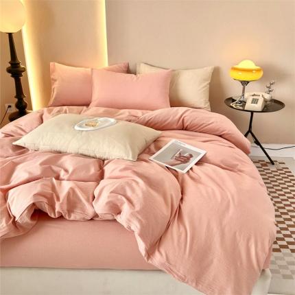 91家纺网 家纺一手货源 找家纺 (总)价格下调 三沁2023新款直播爆款A类全棉纯棉水洗棉简约纯色系四件套（床单直角）