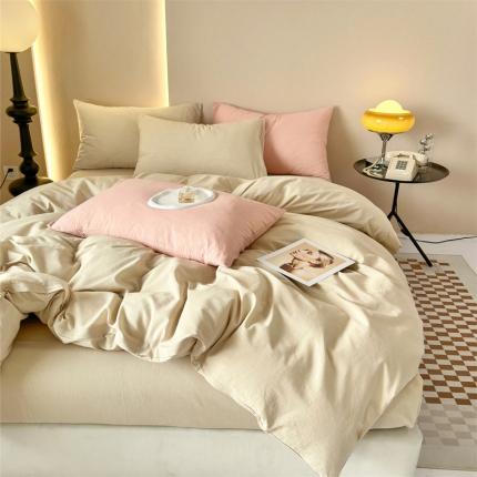 91家纺网 家纺一手货源 找家纺 (总)价格下调 三沁2023新款直播爆款A类全棉纯棉水洗棉简约纯色系四件套（床单直角）