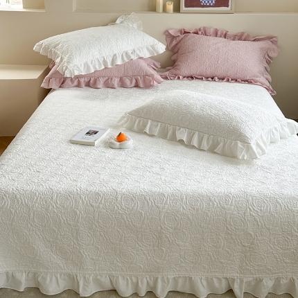 诗黛尔 2023秋冬新款全棉斜纹夹棉床盖花边款-玫瑰花语系列 奶白色