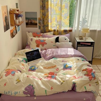 91家纺网 家纺一手货源 找家纺 桃喜 2024开学季新款40支13372全棉四件套 多巴胺恐龙