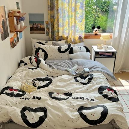 91家纺网 家纺一手货源 找家纺 桃喜 2024开学季新款40支13372全棉四件套 爱心狗