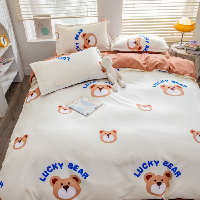 91家纺网 家纺一手货源 找家纺 2023新款亲肤棉美棉芦荟棉四件套美棉（8月）新花色 幸运熊