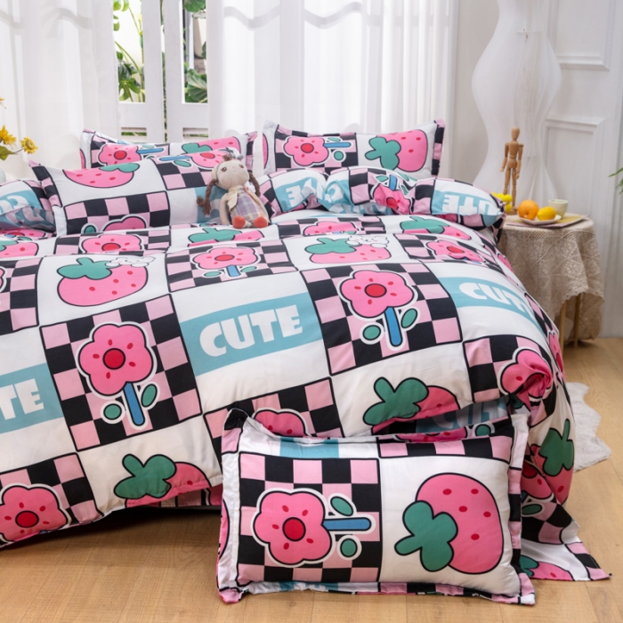 91家纺网 家纺一手货源 找家纺 2023新款亲肤棉美棉芦荟棉四件套美棉（8月）新花色 草莓果酱