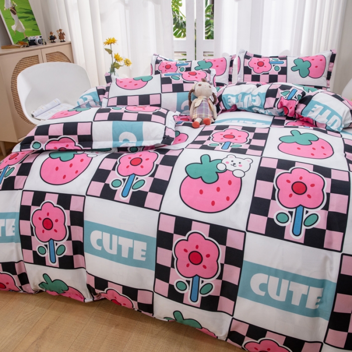 91家纺网 家纺一手货源 找家纺 2023新款亲肤棉美棉芦荟棉四件套美棉（8月）新花色 草莓果酱