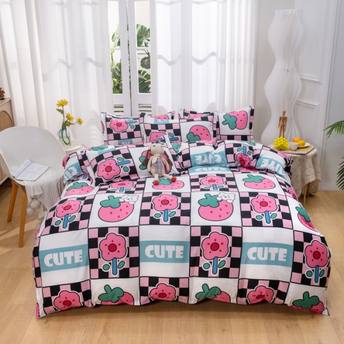 91家纺网 家纺一手货源 找家纺 2023新款亲肤棉美棉芦荟棉四件套美棉（8月）新花色 草莓果酱