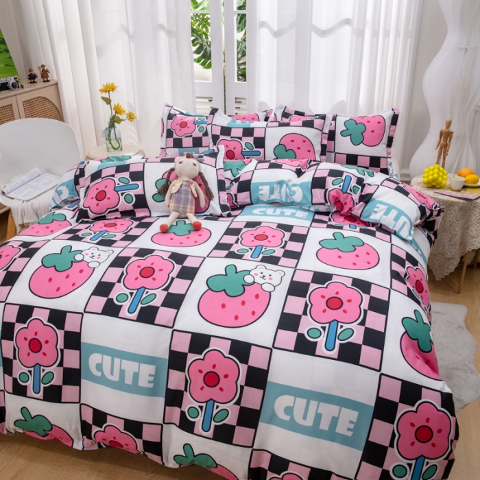 91家纺网 家纺一手货源 找家纺 2023新款亲肤棉美棉芦荟棉四件套美棉（8月）新花色 草莓果酱