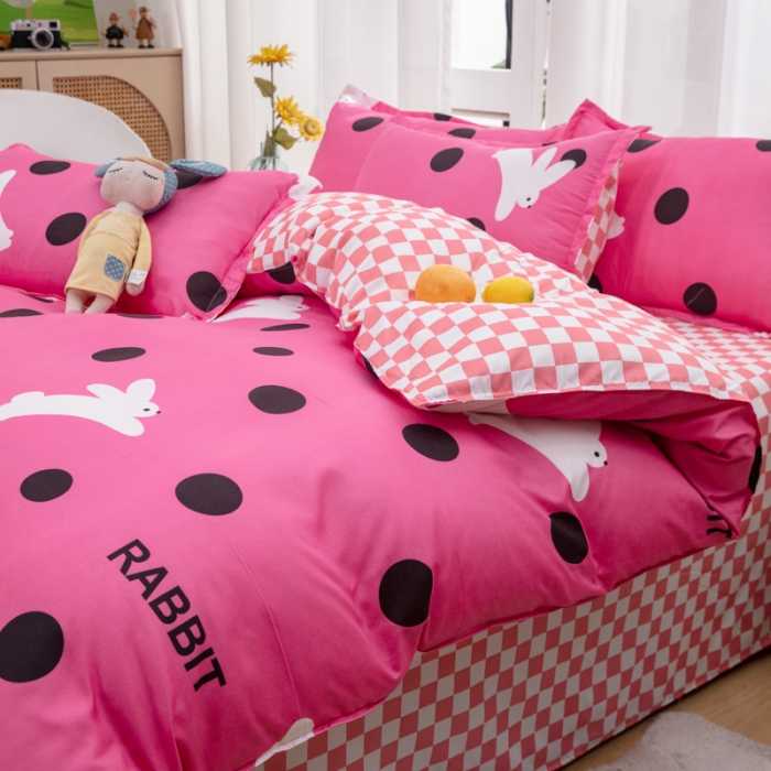 91家纺网 家纺一手货源 找家纺 2023新款亲肤棉美棉芦荟棉四件套美棉（8月）新花色 波点兔