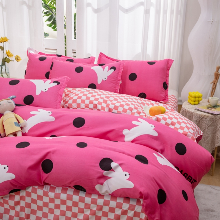 91家纺网 家纺一手货源 找家纺 2023新款亲肤棉美棉芦荟棉四件套美棉（8月）新花色 波点兔