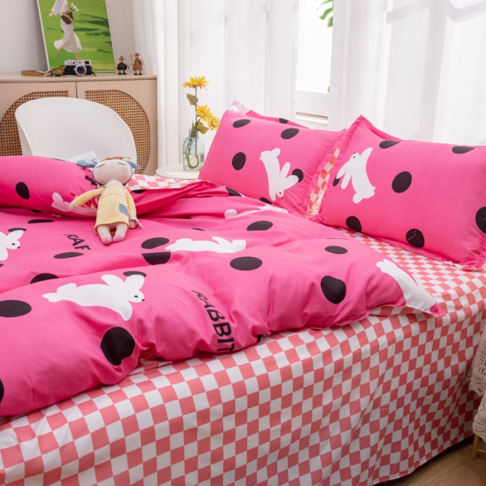 91家纺网 家纺一手货源 找家纺 2023新款亲肤棉美棉芦荟棉四件套美棉（8月）新花色 波点兔