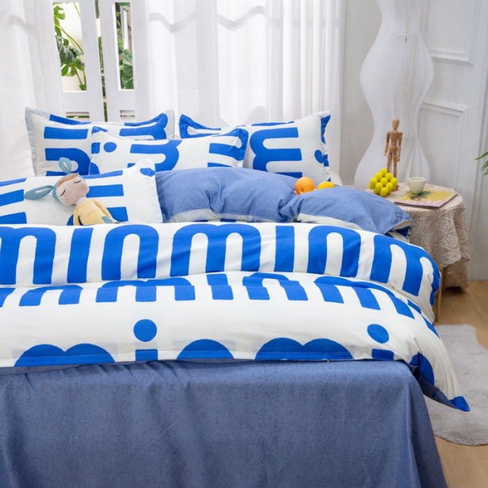 91家纺网 家纺一手货源 找家纺 2023新款亲肤棉美棉芦荟棉四件套美棉（8月）新花色 潮流-蓝