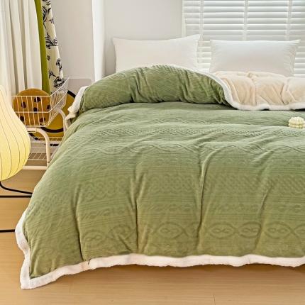 法澳 2023新款220克牛奶绒雕花烂花多功能单被套 爱莎-牛油果绿